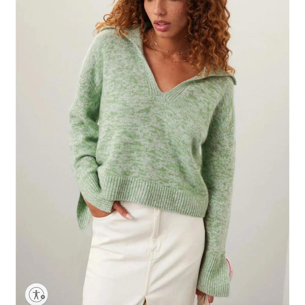 Naadam Pastel Green Polo Sweater Cashmere SIZE L $325 msrp